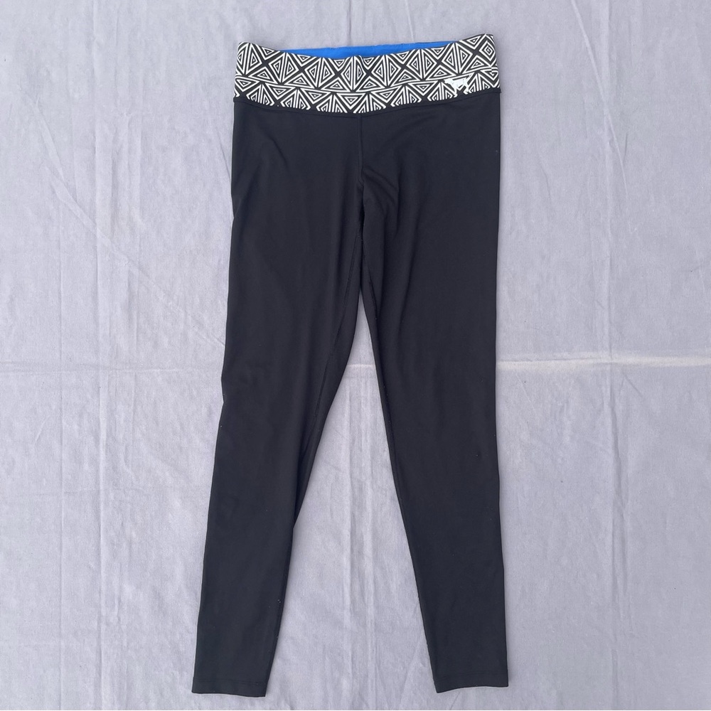Victoria's Secret PINK Leggings Women’s Small Long Black Yoga Geometric Logo POC